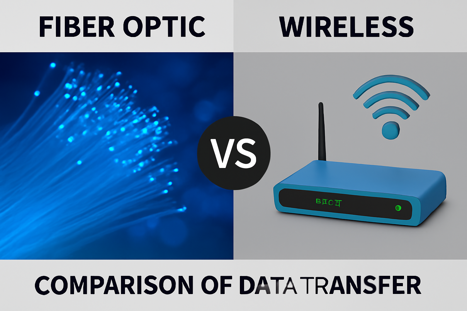 مقایسه فیبر نوری و شبکه‌های بی‌سیم در انتقال داده‌ها